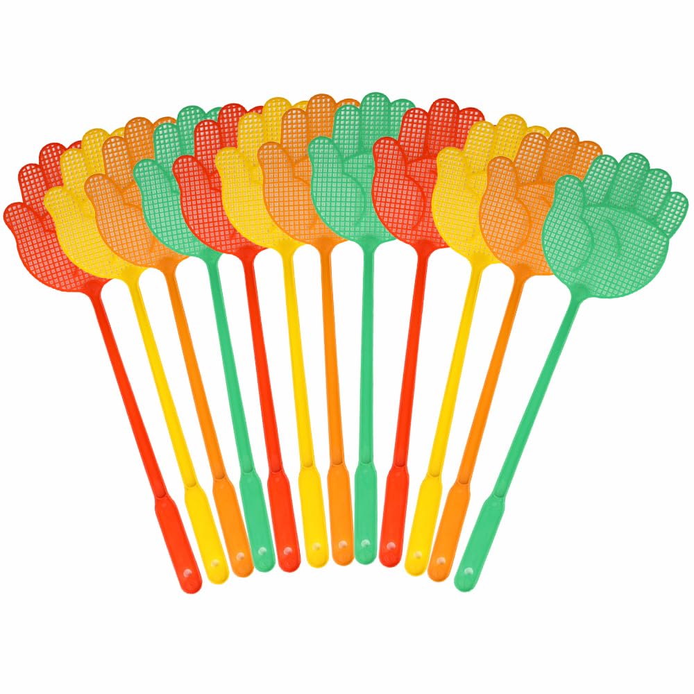 TUPARKA 12 Pack Fly Swatters Colorful Plastic Long Handle Manual Swat Pest Control House Wife Helper