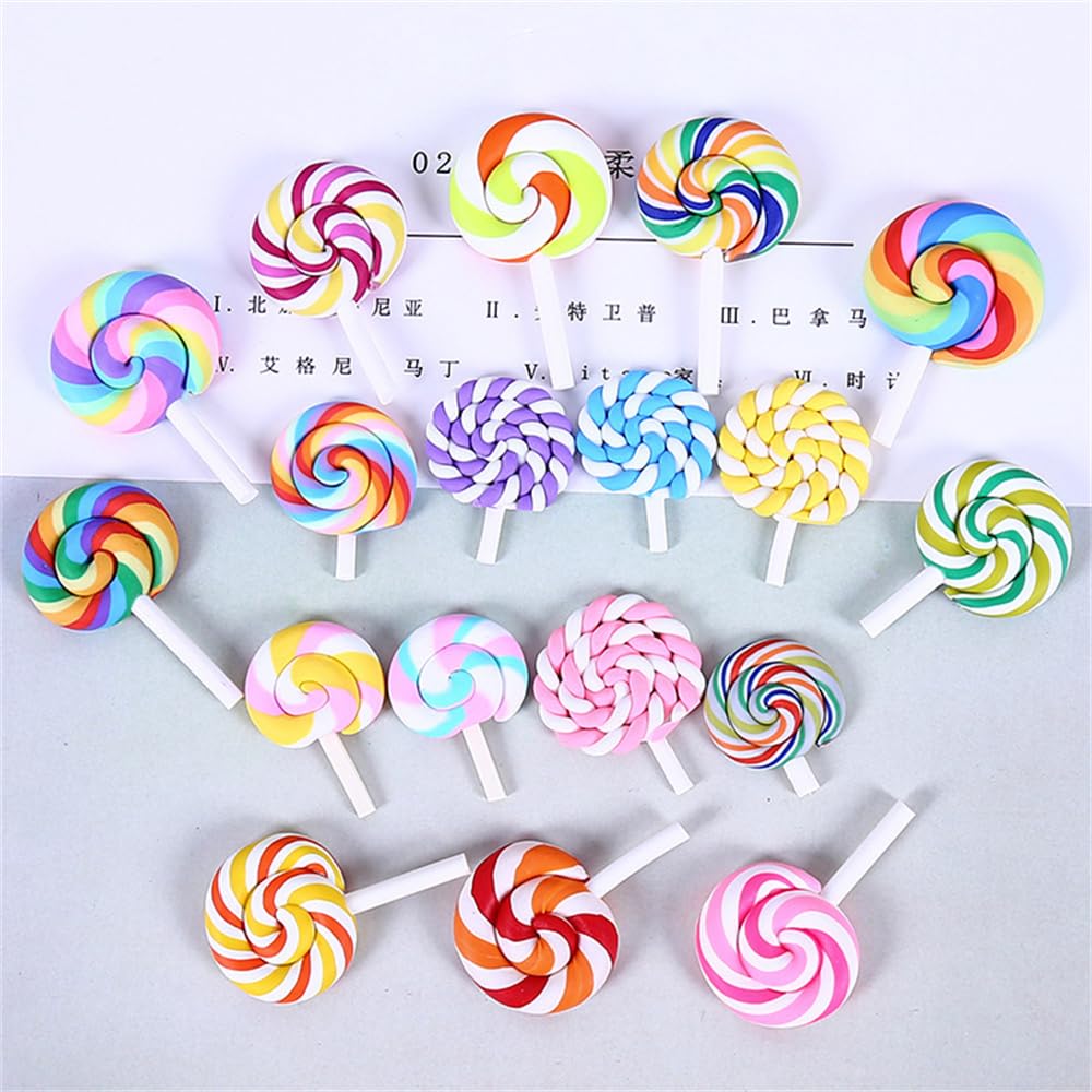 100pcs Slime Charms Resin Fake Candy Lollipop Charms Kawaii Cute Set Mixed Assorted Sweets Flatback Slime Beads Making Supplies for DIY Craft Making and Ornament Scrapbooking