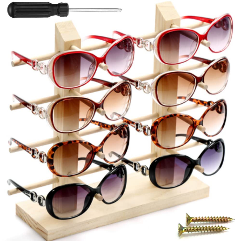 XAVSWRDE Glasses Display Stand 4 Layers Wooden Sunglasses Rack Glasses Stand for 8 Pairs of Glasses, Creative Eyeglasses Rack Organizer Wood Sunglasses Holder Storage Stand for Sunglasses Spectacle