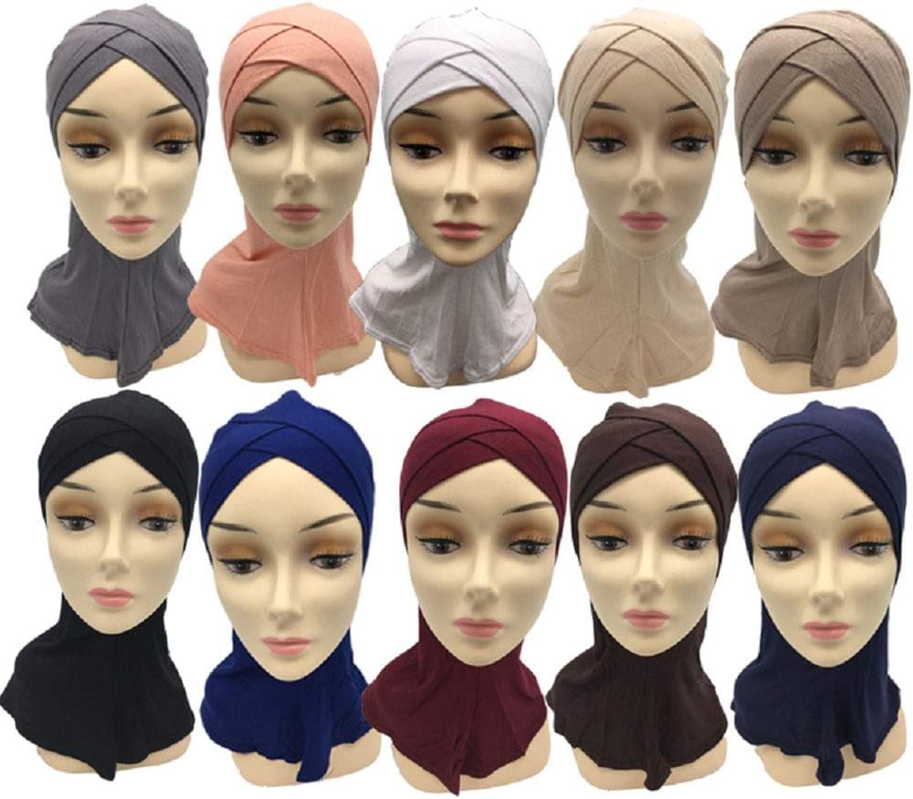 Double Crossover Solid Color Cotton Muslim Arab Women Inner Cap Scarf