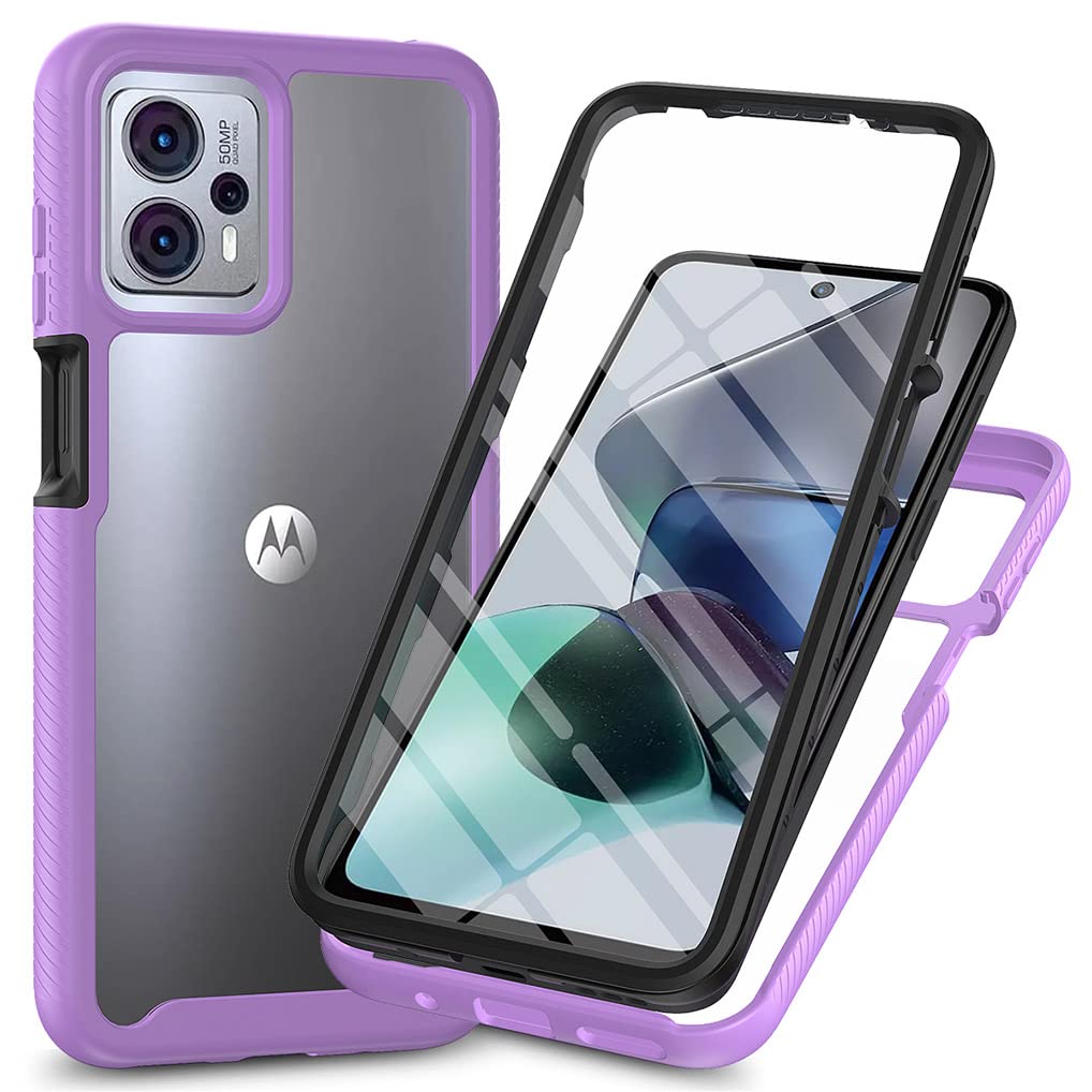SEAHAI Clear Case for Motorola Moto G13 / Moto G23, [with Built-in Screen Protector] Military Grade Full Body Rugged Armor Cover, Heavy Duty Dropproof Shockproof Case - Light purple