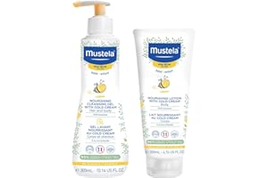 Mustela Baby Dry Skin Bath Time Gift Set - Baby Skin Care Essentials - with Natural Avocado & Cold Cream - 2 Items Set