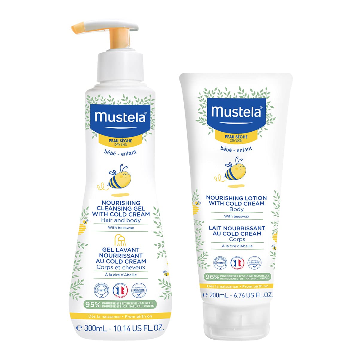 Mustela Baby Dry Skin Bath Time Gift Set - Baby Skin Care Essentials - with Natural Avocado & Cold Cream - 2 Items Set