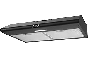 Hermitlux Under Cabinet Range Hood, 30 inch Black Vent Hood With 3 Speed Exhaust Fan, Ducted And Ductless Convertible, LED Bright Light Bulbs and Charcoal Filter