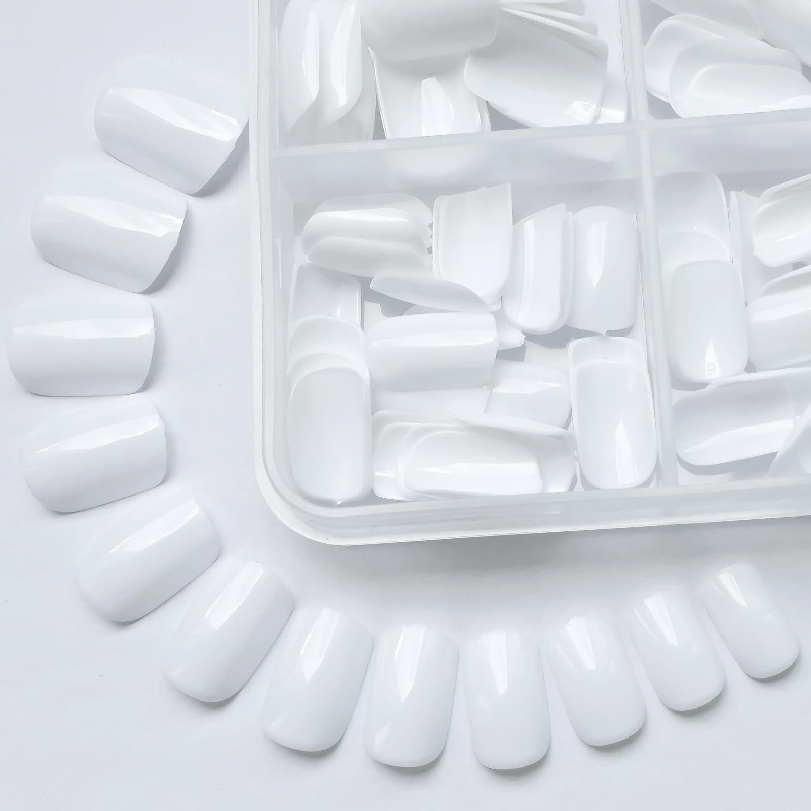 LoveOurHome Square Press-On Nails, 360pcs, Short, White, ABS, Full Cover, Glossy, False Nails & Glue for Women/Girls - Image 4