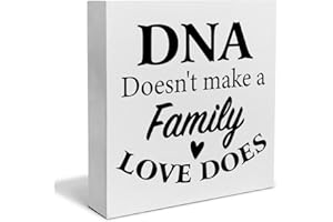 PIXCEOS Step Family Decorative Wooden Box Sign DNA Doesn't Make a Family Love Does Wood Block Plaque Decor Rustic Shelf or Wall Display for Home Living Room Bedroom
