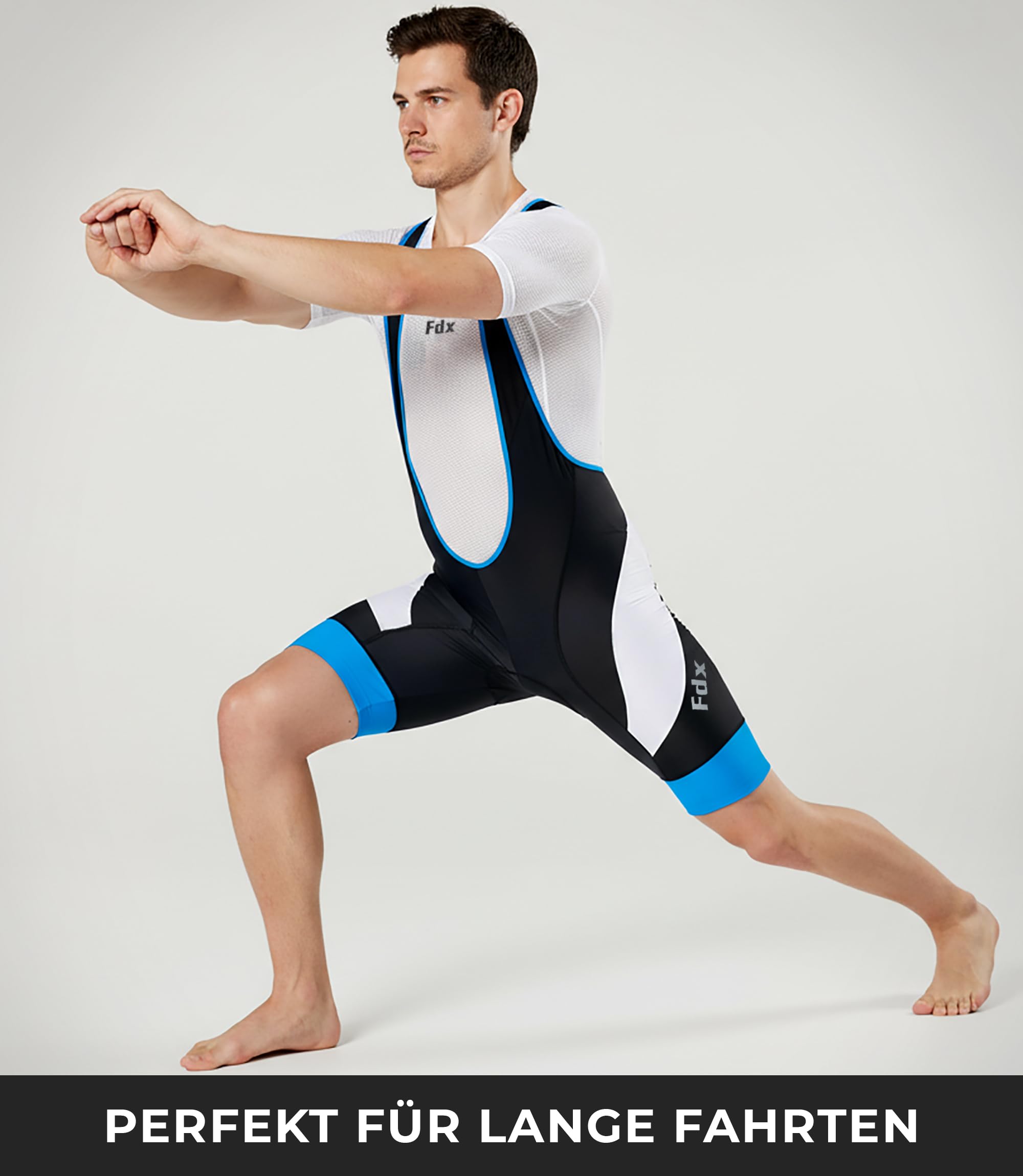 FDX Herren Bib Shorts 3D gepolsterte Radhose mit Mesh Trägern Reißverschlusstasche und Anti Rutsch Beinabschlüssen Atmungsaktive Sommer Radbekleidung (Blk/Blue-L) 5