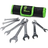 Der Erwachte Super-Thin Open End Wrench Set, Metric, 8-Piece | Including 6, 7, 8, 9, 10, 11, 12, 13, 14, 15, 16, 17, 18, 19, 22, 24 mm, Slim Spanner Wrench Set with Rolling Pouch