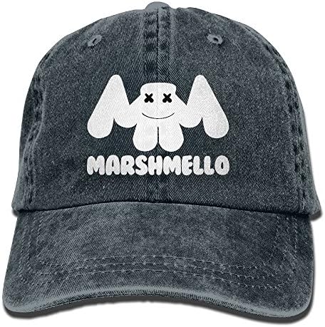 Marshmello Unisex Cotton Washed Denim Travel Cap Hat Adjustable Navy