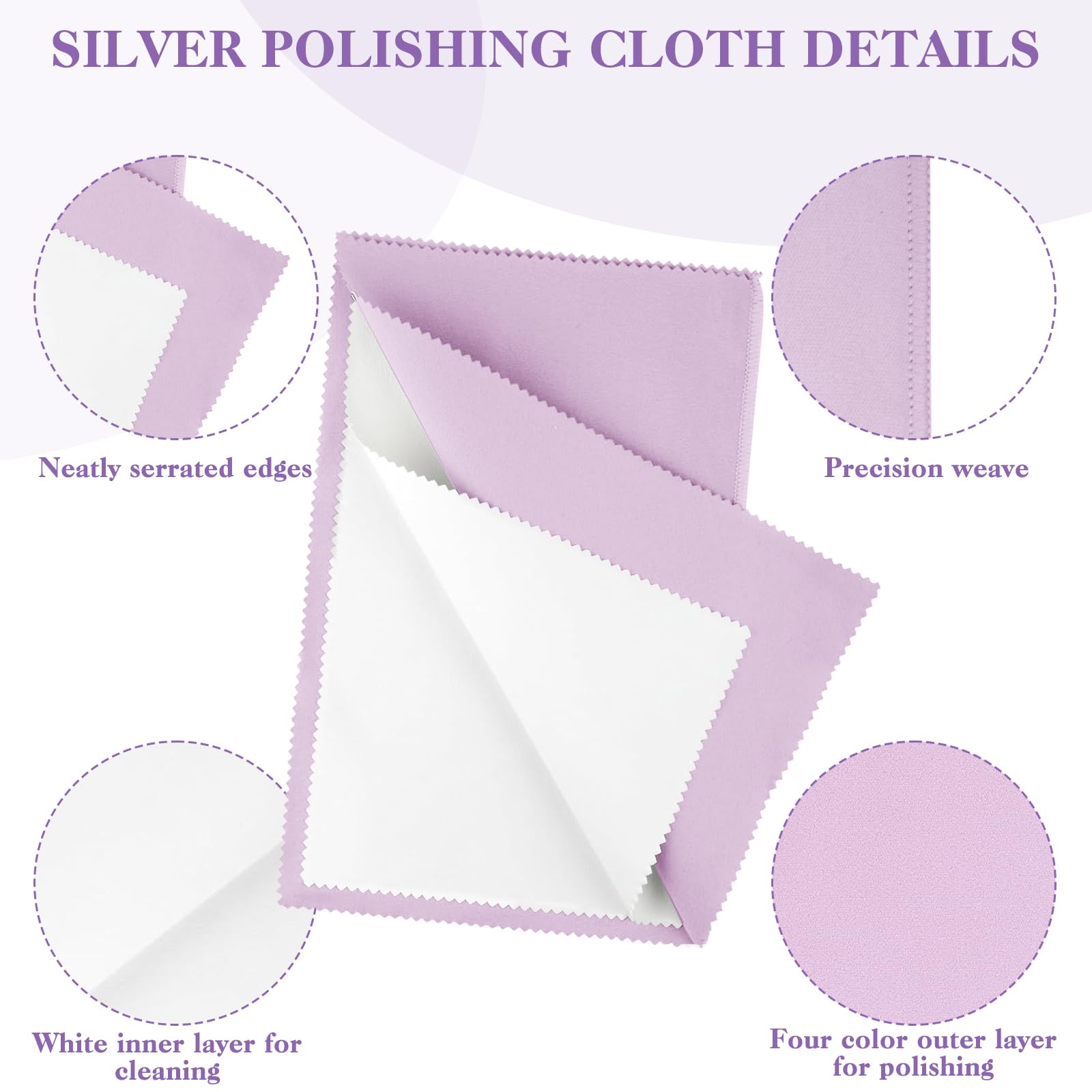 4PCS Silver Polishing Cloth, Large 10×12.5 Inch Soft Jewelry Polishing Cloth, Jewelry Cleaning Cloth for Sterling Silver Jewelry Gold, Platinum(Yellow, Blue, Purple, Gray)