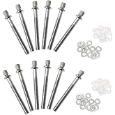 TUOREN Drum Set Hardware 12-Pack Stainless Steel Drum Tight Screw Tension Rods for Percussion Instrument Parts (M6 x50mm)