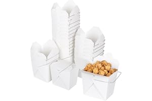 ZMYBCPACK 50 Pack (16 oz. 1 Pint) White Paper Take Out Food Containers with Metal Wire Handle, Chinese Take Out Food Boxes fo