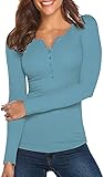 Tobrief Women's Henley Shirts Long Sleeve V Neck
