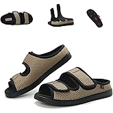 KUMUROETA Extra Wide Diabetic Foot Shoes,Unisex for Swollen Feet,Adjustable Slippers,Men's Diabetic Sandals for Obesity,Hallux Valgus,Plantar Fasciitis,Arthritis,Khaki
