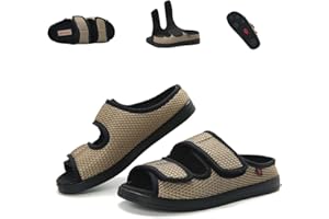 KUMUROETA Extra Wide Diabetic Foot Shoes,Unisex for Swollen Feet,Adjustable Slippers,Men's Diabetic Sandals for Obesity,Hallux Valgus,Plantar Fasciitis,Arthritis,Khaki