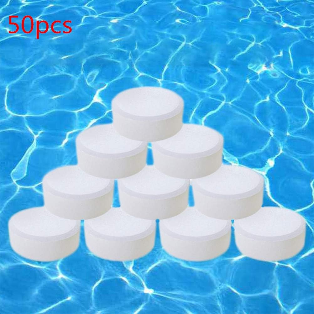 HELEVIA 50 Pcs Swimming Pool Chlorine Effervescent Tablets, Bactericide Pool Cleaning Tablets, Swimming Pool Instant Disinfection Chlorine Tablets, Harmless to the Environment and Birds