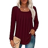 Anyally Womens Fall Long Sleeve Tunic Tops Plus Size Square Neck Shirt Loose Sweaters for Leggings