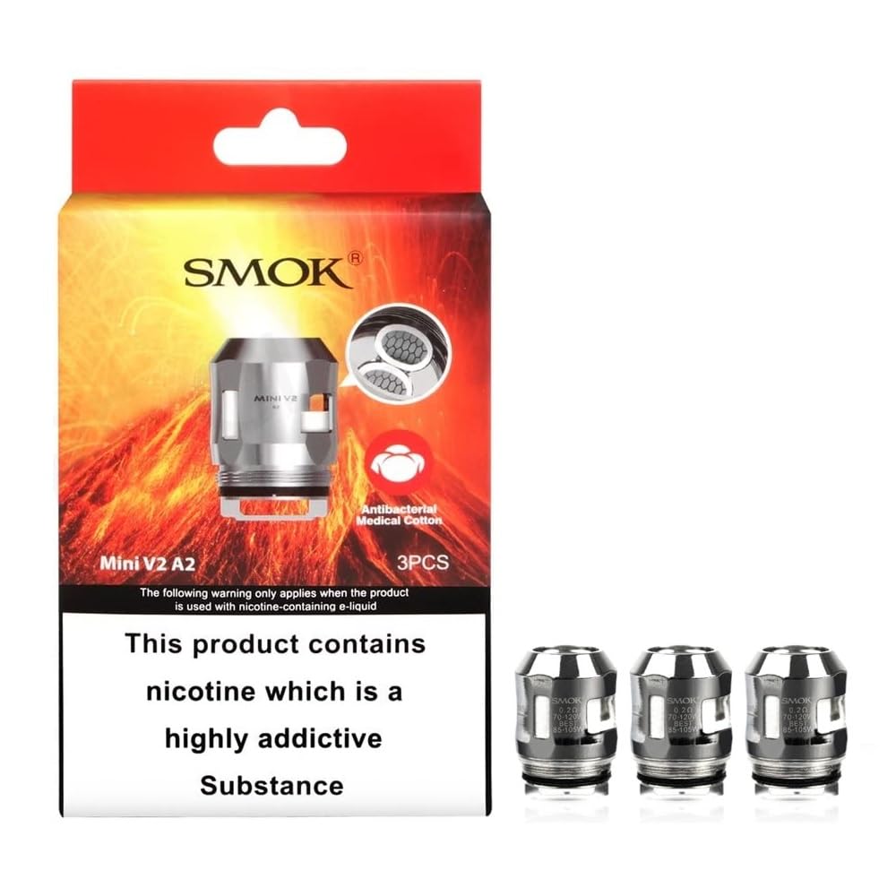 SMOK TFV Mini V2 A2 Coils, 0.2 Ohm, Replacement Coils Works With R Kiss Kit, Species Kit, TFV8 Baby V2 Tank, Pack of 3, No Nicotine