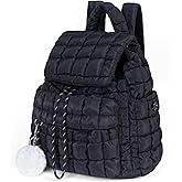 iSamzan Quilted Puffer Backpack for Women: Large Lightweight Soft Purse Backpacks for Travel Daypack Hiking Gym Sports School College - Cute Trendy Luxury Drawstring Laptop Backpack (Black)