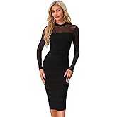 Allegra K Sheer Mesh Dress for Women 2026 Mock Neck Long Sleeve Ruched Elegant Cocktail Valentines Day Bodycon Dresses
