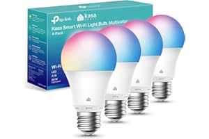 Kasa Smart Light Bulbs, Full Color Changing Dimmable Smart WiFi Bulbs Compatible with Alexa and Google Home, A19, 9W 800 Lumens,2.4Ghz only, No Hub Required, 4 Count (Pack of 1), Multicolor (KL125P4)