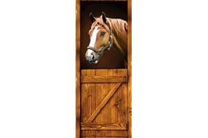 A.Monamour 3D Door Stickers for Interior Doors A Horse Looking Over The Barn Door in The Stable Vinyl Waterproof Self Adhesiv