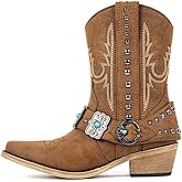 Only maker Cowgirl Western Boots for Women Ankle High Embroidery Pointed Toe Cowboy Rodeo Country Concert Boot