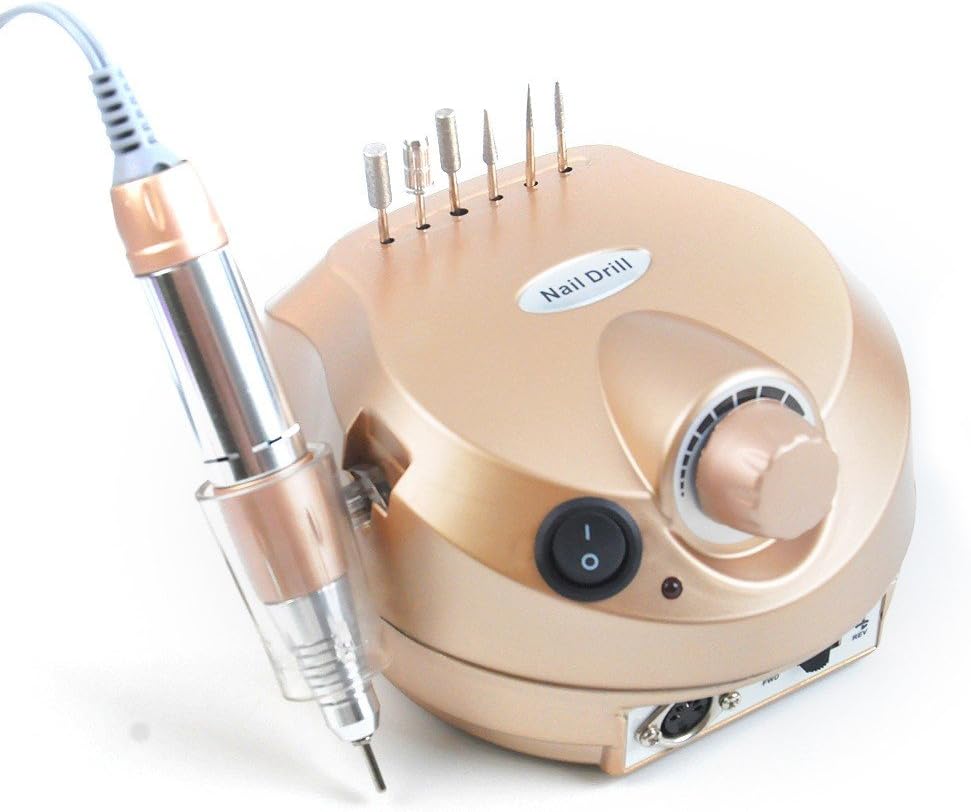 HailiCare 220V 30000RPM Professional Electric Nail Drill Machine Manicure Pedicure Kit Nails Salon with Pedal, Golden