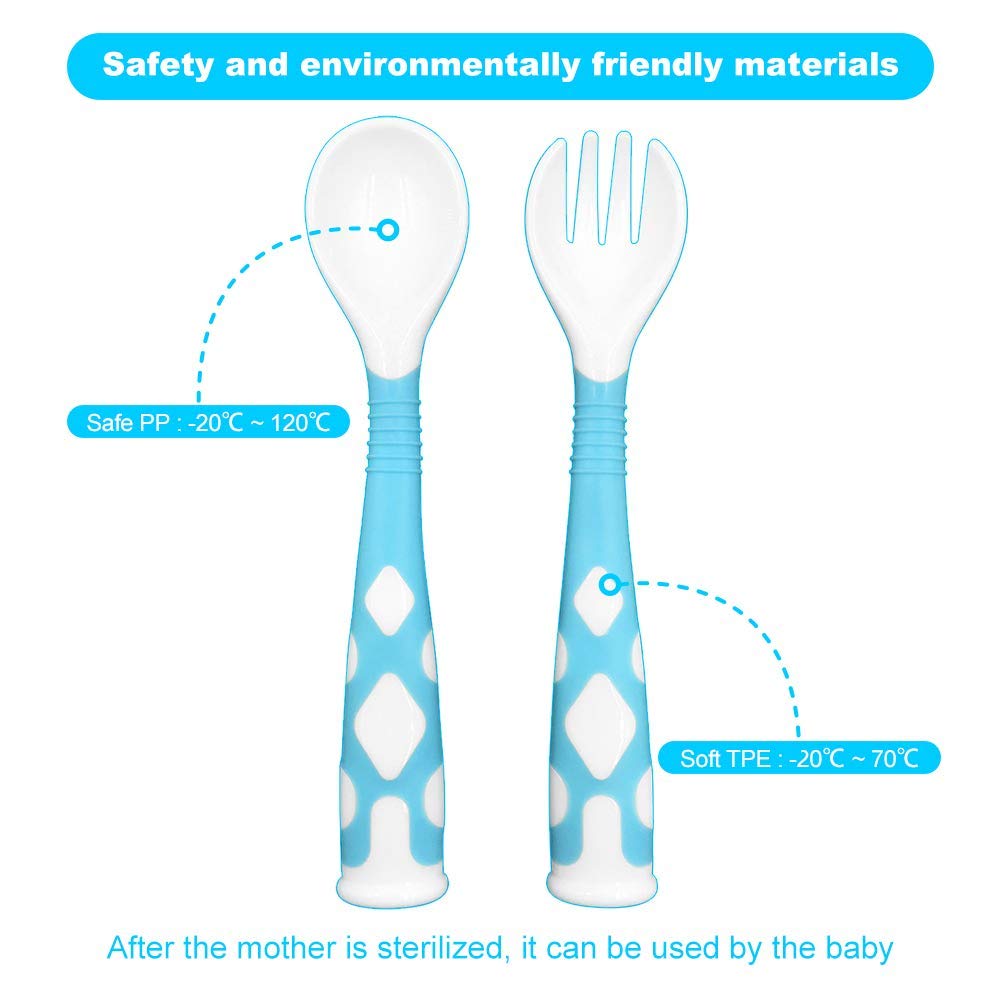 Babylöffel Von CalMyotis, Biegbare Baby löffel mit rutschfestem Griff, Baby-Utensilien Löffel mit Reisekoffe für Kleinkinder (Blau)