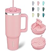 BJPKPK Insulated Tumblers With Handle And Straw 40 oz Stainless Steel Tumbler Cups With Lid,Light Pink