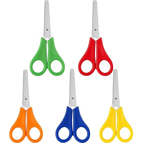 Kids Scissors,Small Scissors,5 Pcs Blunt Tip Childrens Scissor with cm Scale,for Scrapbooking Art DIY Craft Students Teaching Stationery for 14+ Years Old