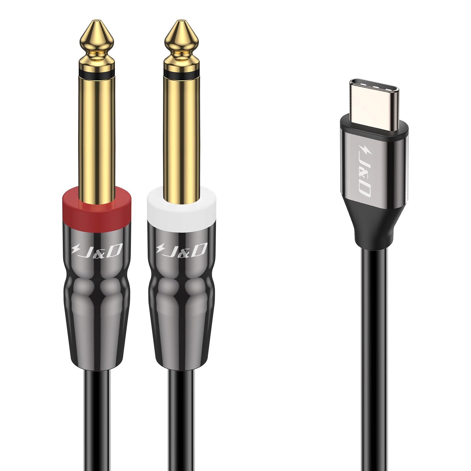 J&D USB C to Dual 6.35mm 1/4 inch TS Stereo Audio Y Splitter Cable, Compatible with iPhone 16/17 series, Galaxy S25/S24 Amplifier Speaker and Mixer, 1 Meter