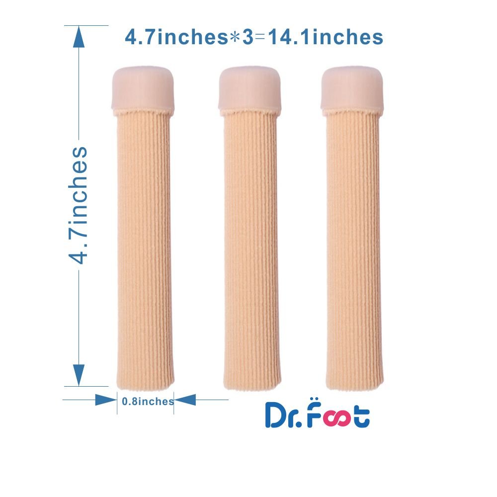 Dr. Foot\'s Toe Tubes-3 Pieces-Fabric Sleeve Protectors with Gel Lining Pad the Toes to Prevent Corn, Callus & Blister-Bunions Sore Corns Hammertoes Gel Toe Separators Protector (Φ0.8\'\' ×14\'\' Length)