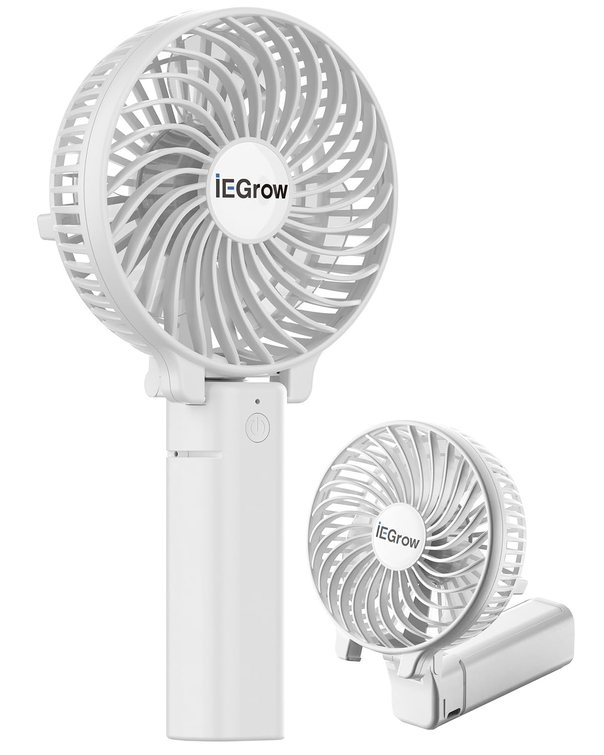 iEGrow Handheld Fan, Portable USB Mini Travel Fan with 2000mAh Rechargeable Battery, 3 Speeds Desk Fan for Home, Office and Travel-White