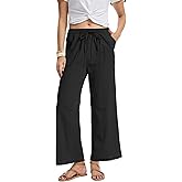 YOCUR Women Casual Drawstring Straight Leg Pants Cotton Linen Beach High Waisted Trousers Flowy Lounge Lightweight Pants