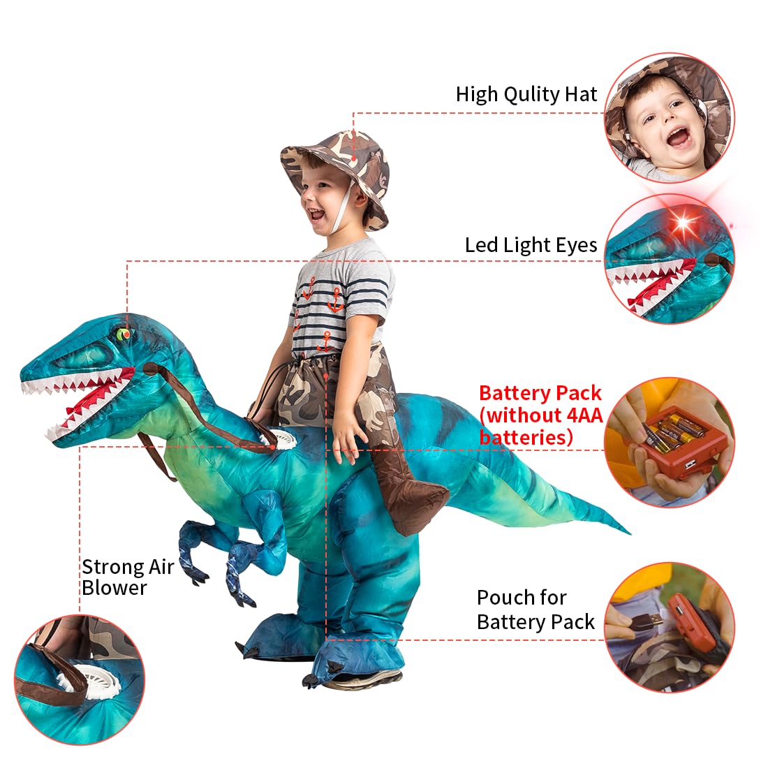 GOOSH Inflatable Dinosaur Costume for Kids Halloween Costumes Boys Girls Funny Blow up Costume for Halloween Party Cosplay…