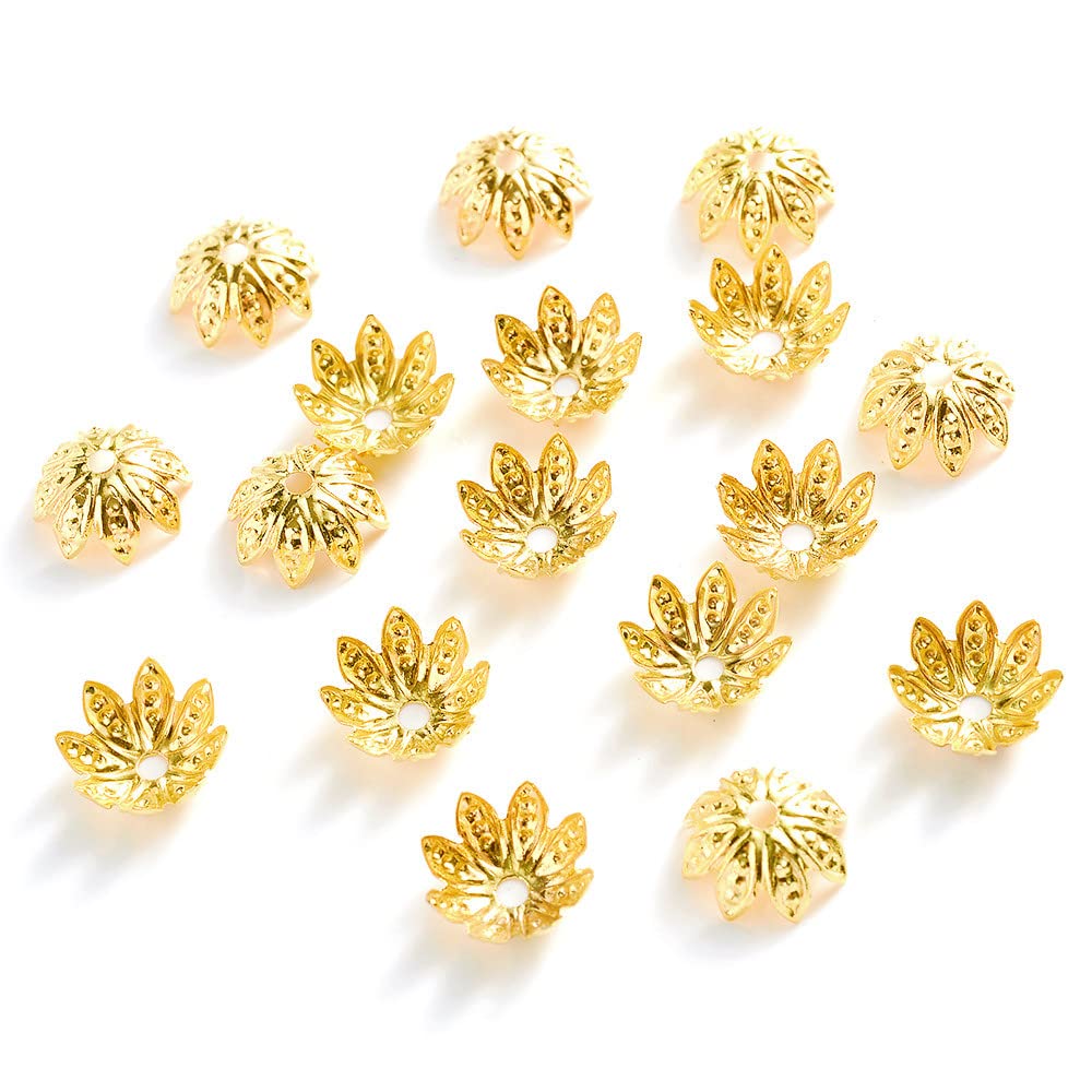 500PCS 11mm Gold Tone Lotus Flower Bead Caps Hollow Spacer Bead End Caps for Bracelet Necklace Earring Jewellery Making (Gold)