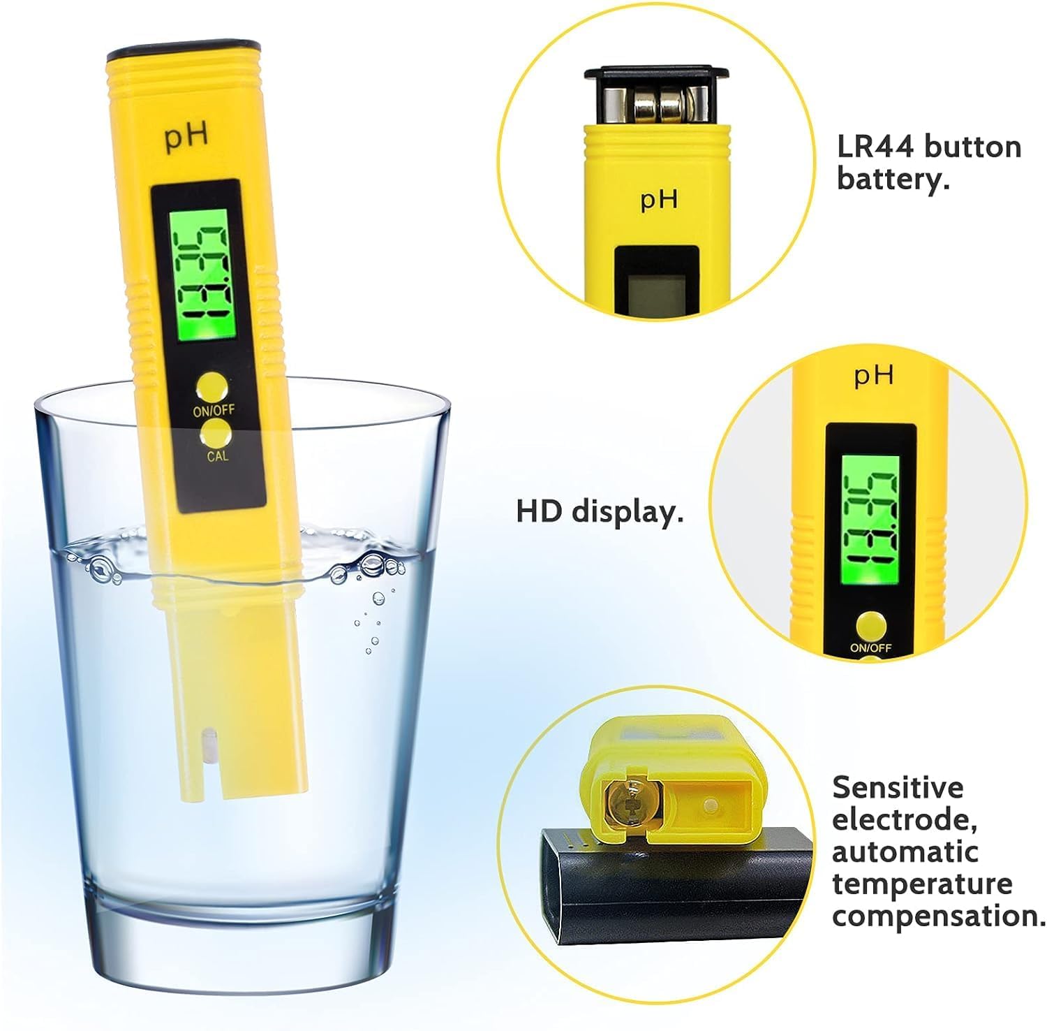 PH Messgerät, PH-Genauigkeit Wasserqualität Tester, PH Meter mit LCD Anzeige, ATC-Messbereich 0-14, Geeignet für Trinkwasser, Schwimmbäder, Aquarien, Laboratorien, Hohe Genauigkeit 3