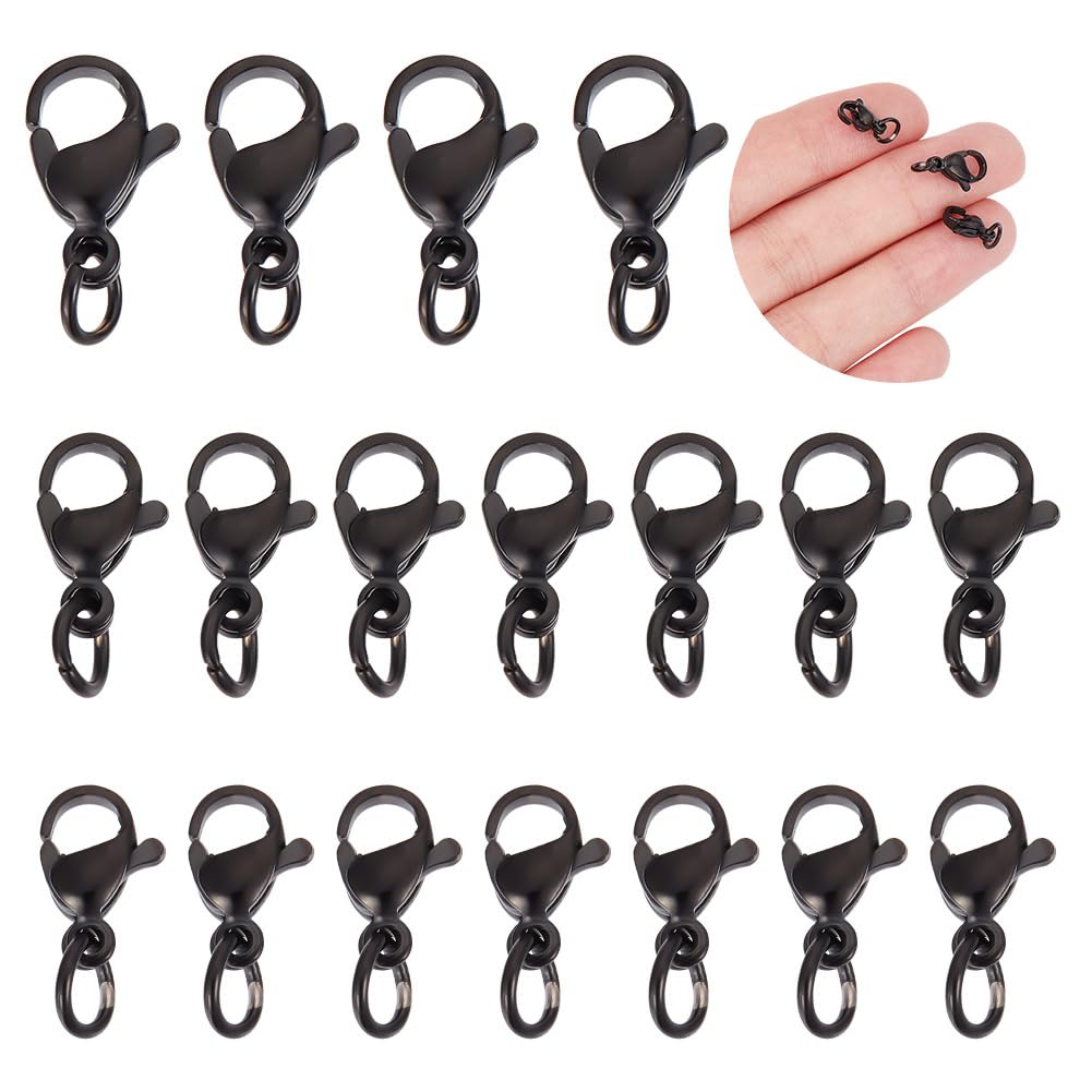 UNICRAFTALE 30Pcs 3 Sizes Stainless Steel Lobster Claw Clasp 9~12mm Black Necklace Clasps Fastener Hook End Chain Clasps Jewelry Clasps Connector for Bracelet Necklace Jewelry Making