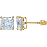 14Kt Yellow Gold Womens Princess-Cut Cubic-Zirconia 6mm Square Stud Earrings