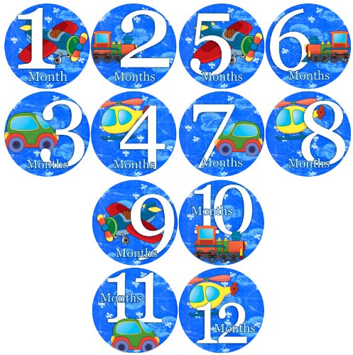 AIRPLANES CARS TRAINS HELICOPTERS Baby Month By Month Stickers - Baby Month Onesie Stickers Baby Shower Gift Photo Shower Stickers, baby boy Airplanes - Thumbnail 3