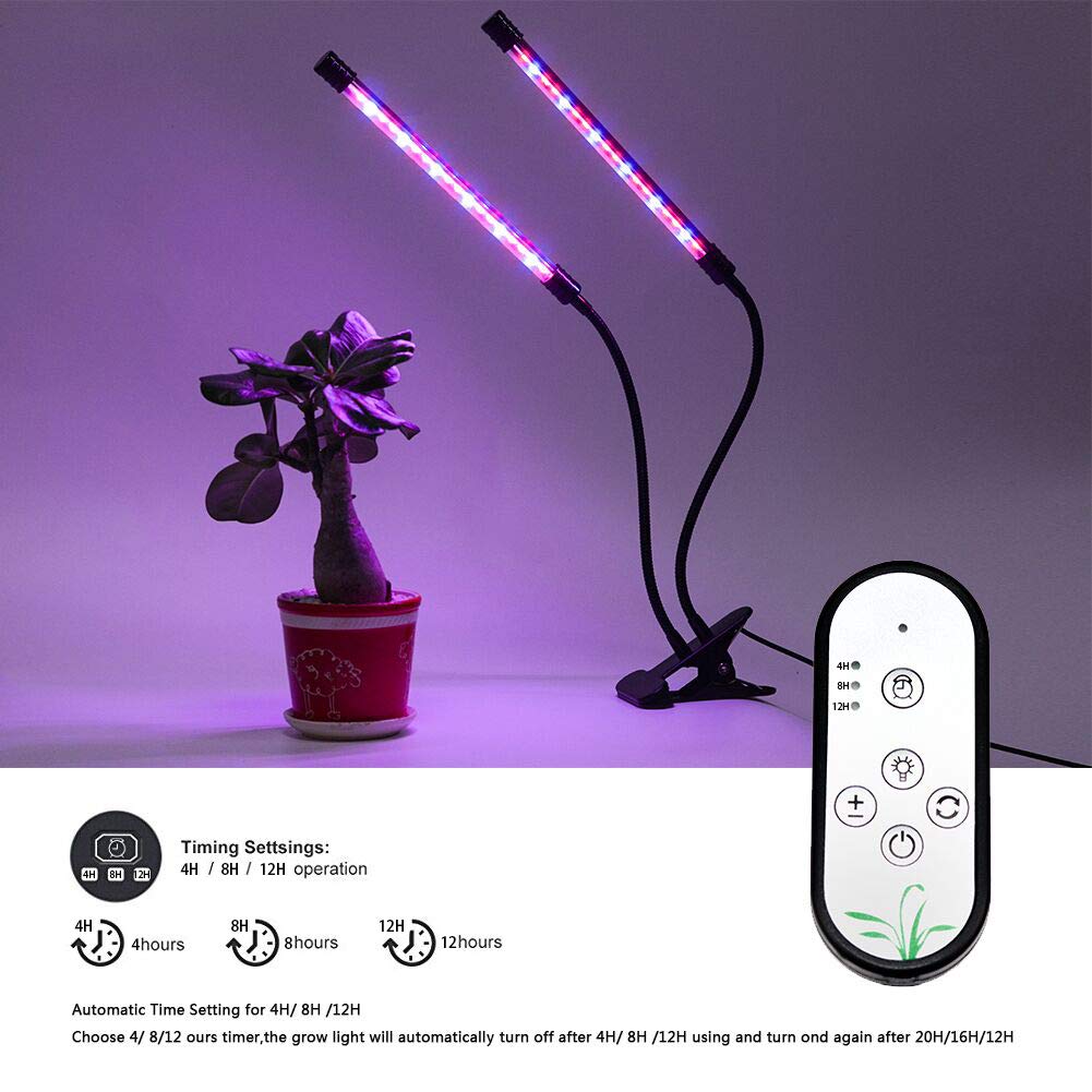 Indoor Plant Grow Light, GIGRIN 27W Plant Light 4/8/12H Timer Grow Lamp for Indoor Plants Hydroponics, Adjustable Gooseneck, Dual Head and Red/Blue LED Beads Divide Control (5 Dimmable Levels)