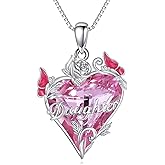 VNRIOW Mother Daughter Gift 925 Sterling Silver Rose Heart Crystal Pendant Necklace for Mom Daughter Mothers Day Birthday Jewelry for Women