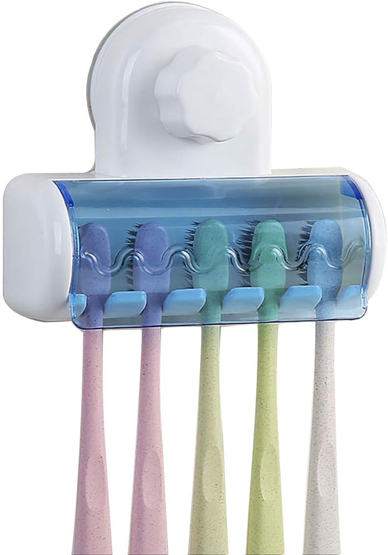 SEASPIRIT Toothbrush Holder with Magic Annularity Suction Cup Easily Wall Mounted 5 Toothbrush Storage Set