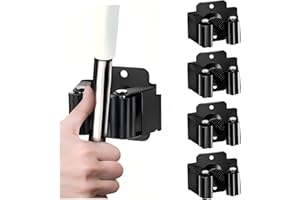 4 Pcs Mop and Broom Holder Wall Mount, Broom Hanger Wall Mount Mop Organizer with Screws & Anchors for Garage, Laundry Room, 