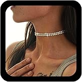 Ximdble Vintage Layered Crystal Choker Necklace Boho Rhinestone Tennis Chain Necklace Crystal Strand Chain Choker Necklace Rhinestone Double Chain Necklace for Women