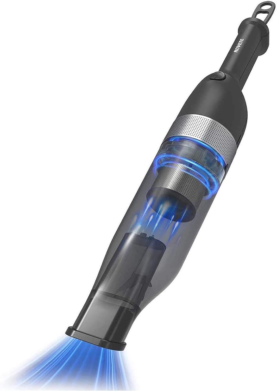 Dualer Modus Betrieb Handstaubsauger 6kPA Saugkraft mit 2-Schicht-Filter 10.95V /30Min Laufzeit, NOVETE Mini Staubsauger 75W 3x2600mAh Akku Handsauger Kabellos Beutellos Autostaubsauger 600g Gewicht