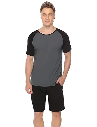 Mens Pajama Set Summer Short Sleeve 