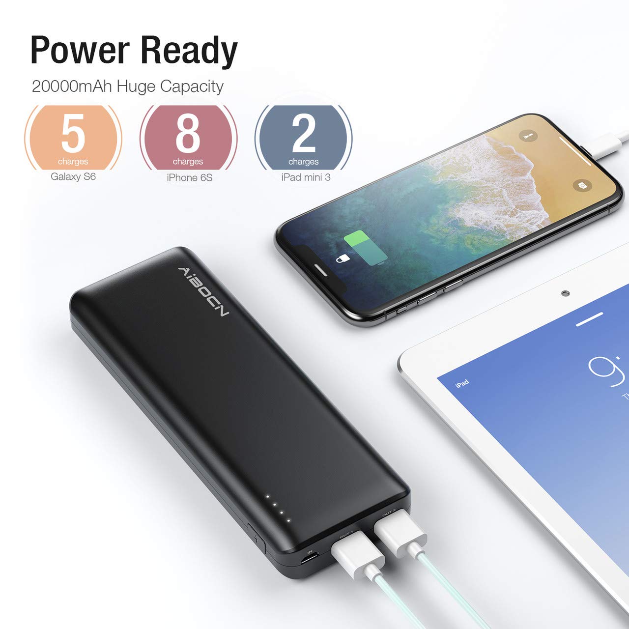 Aibocn Uranus 20000mAh Power Bank, Perfect Hand Feeling Portable Charger, High Capacity Compact External Battery Pack Fast Charging for iPhone, iPad, Samsung Galaxy, Android Phone, Tablet and More