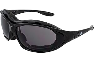 Birdz Eyewear Thrasher Padded Motorcycle Sunglasses For Men & Women Convertible to Goggles Black Frame w/Anti fog Smoke Lenses